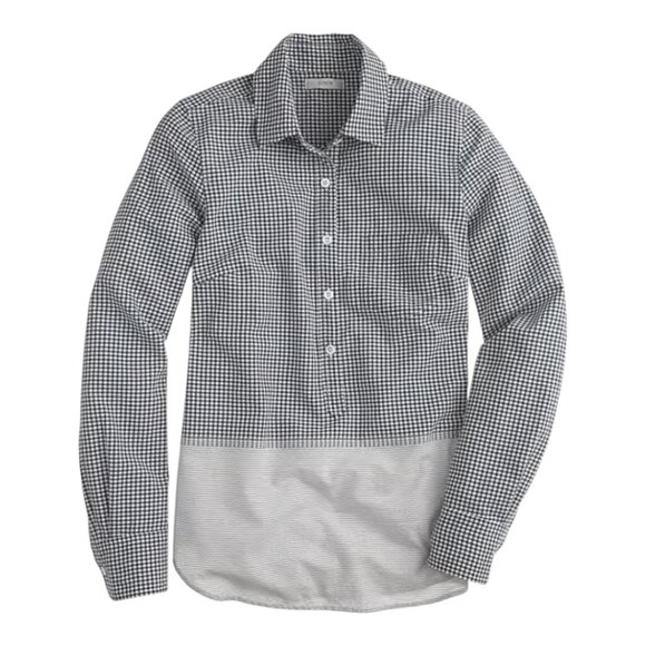 J. Crew Mixed Print Gingham & Striped Long Sleeve Popover Shirt Preppy Women's 0 - Picture 2 of 8